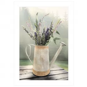 Lavender Watering Can 2 White Framed Print Wall Art