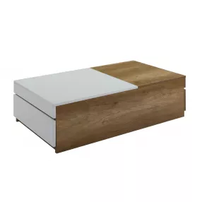 49" Oak And White Melamine Veneer And Manufactured Wood Rectangular Coffee Table With Two Drawers