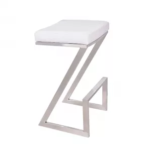 26" White And Silver Iron Backless Counter Height Bar Chair