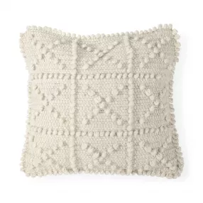 Off white embossed pillow cover with creative arts pattern in woolen textile