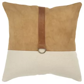 Beige leather band modern throw pillow with brown wood texture and fashion accessory elements