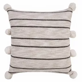 20" X 20" Beige White And Black Jute Striped Zippered Pillow