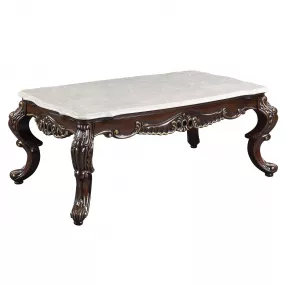 52" Antique Oak And Marble Faux Marble) Rectangular Coffee Table