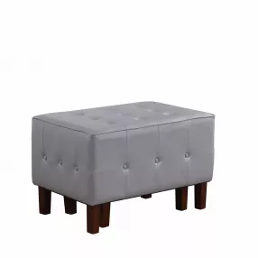 20" Gray Faux Leather And Dark Brown Tufted Cocktail Ottoman