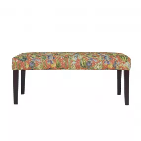 42" Brown And Green Succulent Floral Upholstered Bench