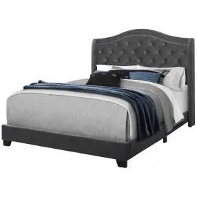 Solid Wood Queen Tufted Dark Gray And Gray Upholstered Velvet Bed