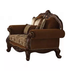 37" Brown Velvet Damask Club Chair