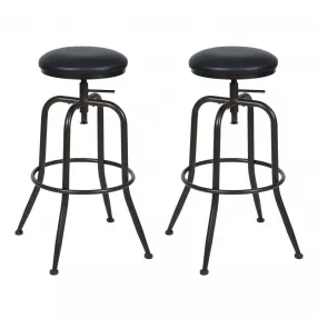 Set of Two 30" Brown And Black Steel Swivel Backless Bar Chairs