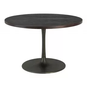 47" Dark Brown Rounded Solid Wood And Steel Dining Table