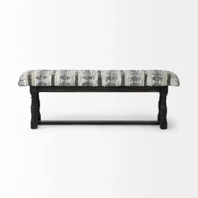 15" Off White and Black Upholstered Faux Leather Bench