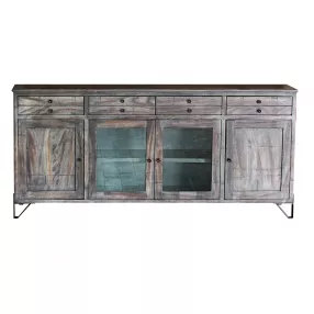 80" Gray Solid Wood Cabinet Enclosed Storage Distressed TV Stand