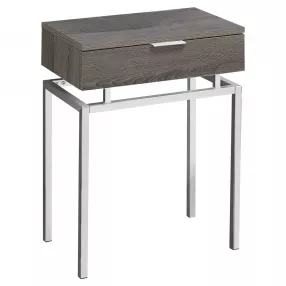 23" Silver And Deep Taupe End Table With Drawer