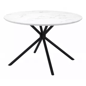 47" White Faux Marble Print And Black Round Dining Table