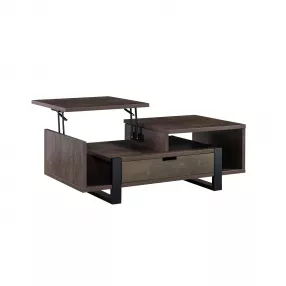 47" Brown And Black Lift Top Coffee Table With Drawer And Shelf