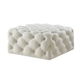 33" White Linen And Black Rolling Tufted Cocktail Ottoman