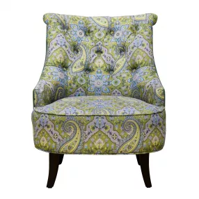 28" Green Aqua And Brown Polyester Blend Damask Wingback Chair