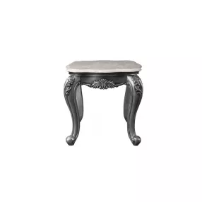 24" Gray And White Marble And Polyresin Rectangular End Table
