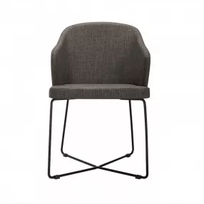 Set Of 2 Modern Grey Fabric Black Coated Metal Dining Chairs