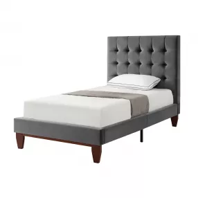 Gray Solid Wood Full Tufted Upholstered Velvet Bed