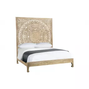 Solid Wood King Gray Carved Medallion Bed