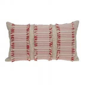 Boho beige pink throw pillow with elegant pattern and carmine accents