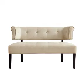 48" Beige And Black Upholstered Linen Bench