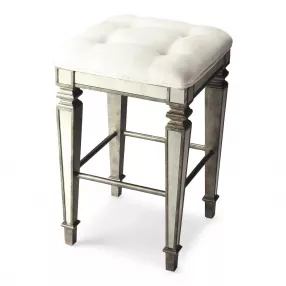 30" White And Silver Backless Counter Height Bar Chair