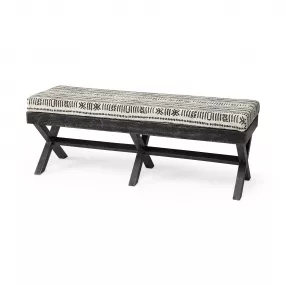 16" Gray and White and Black Upholstered Cotton Blend Bench