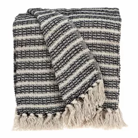 Black and Beige Striped Woven Handloom Throw Blanket