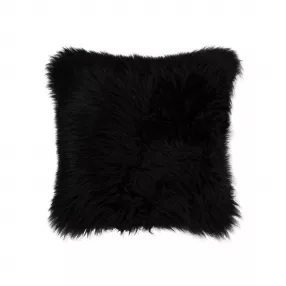 Contemporary Square Black New Zealand Sheepskin Accent Pillow