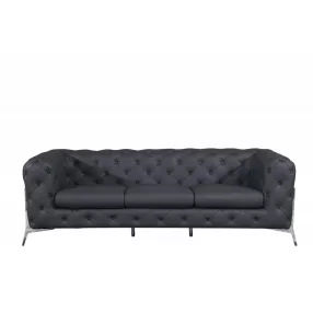 93" Gray And Silver Italian Leather Sofa