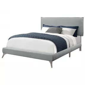 Solid Wood Queen Gray Upholstered Linen Bed With Nailhead Trim