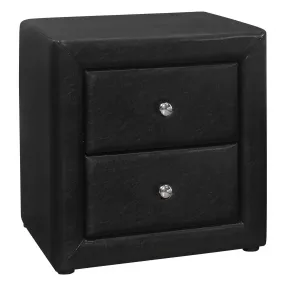 21" Black Faux Leather Two Drawer Nightstand