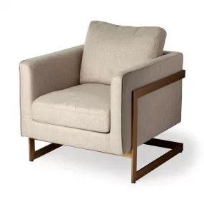 Cream Poly Linen Seat Accent Chair With Gold Stainless Steel Frame