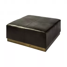 36" Black Faux Leather And Brown Footstool Ottoman