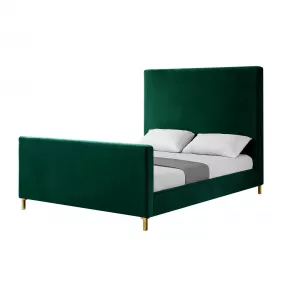 Hunter Green Solid Wood Queen Upholstered Velvet Bed