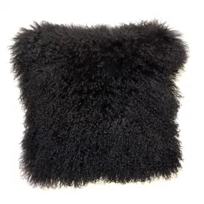 20" Black Genuine Tibetan Lamb Fur Pillow With Microsuede Backing