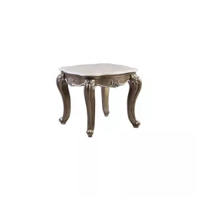 24" Antique Bronze And Marble Marble And Polyresin Square End Table