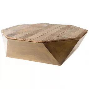 48" Natural Solid Wood Octagon Distressed Lift Top Coffee Table