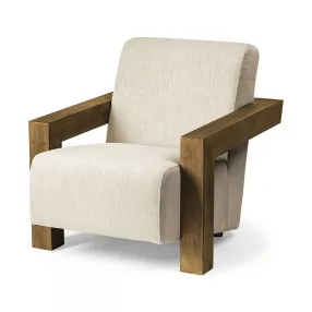 Cream Fabric Seat Accent Chair With Natural Wood Frame