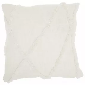 Chic white textured lines throw pillow with a grey beige pattern on linens