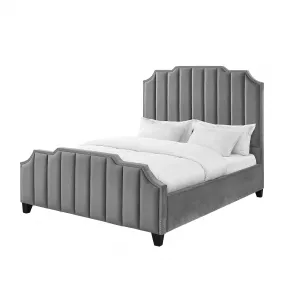 Gray Solid Wood Queen Tufted Upholstered Velvet Bed with Nailhead Trim