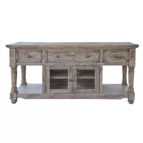 70" Desert Sand Solid Wood Cabinet Enclosed Storage Distressed TV Stand