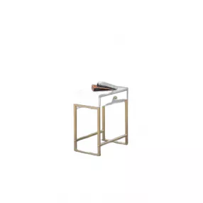 24" Gold And White Solid Wood End Table With Drawer