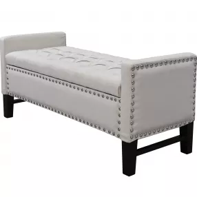 20" Cream Upholstered Linen Bench with Shoe Storage