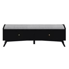 59" Gray and Black Upholstered Polyester Blend Bench with Drawers