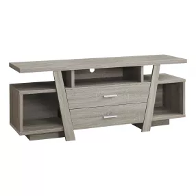 15.5" X 60" X 23.75" Dark Taupe Particle Board Hollow Core TV Stand With 2 Drawers