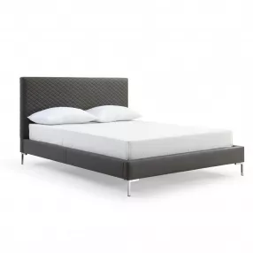 Queen Size Dark Grey Upholstered Faux Leather Bed Frame