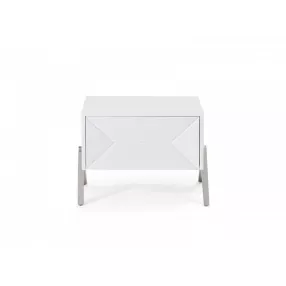 Modern Silky White Nightstand with One Drawer and Steel Legs