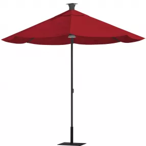 Red Sunbrella Octagonal Lighted Market Patio Umbrella with USB and Solar Power
